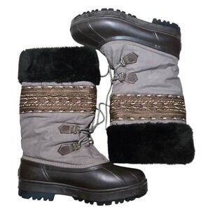 Sorel Womens Winter Duck Boots Brown Faux Fur Braided Trim Lace Up Lug Sole 9